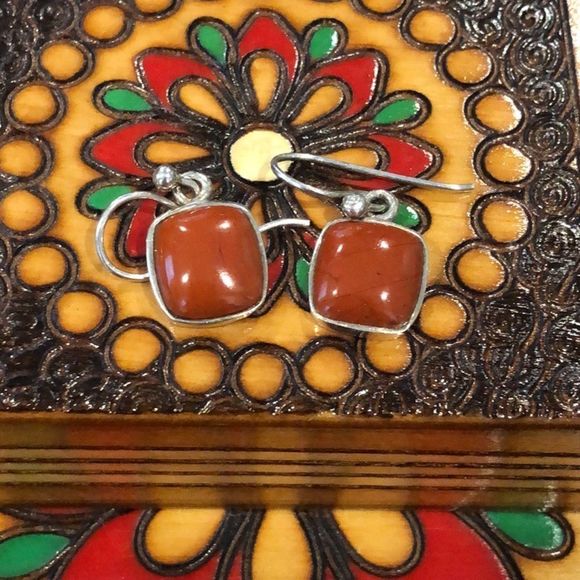 BARSE Sterling Silver Burnt Orange Jasper Square Drop Earrings